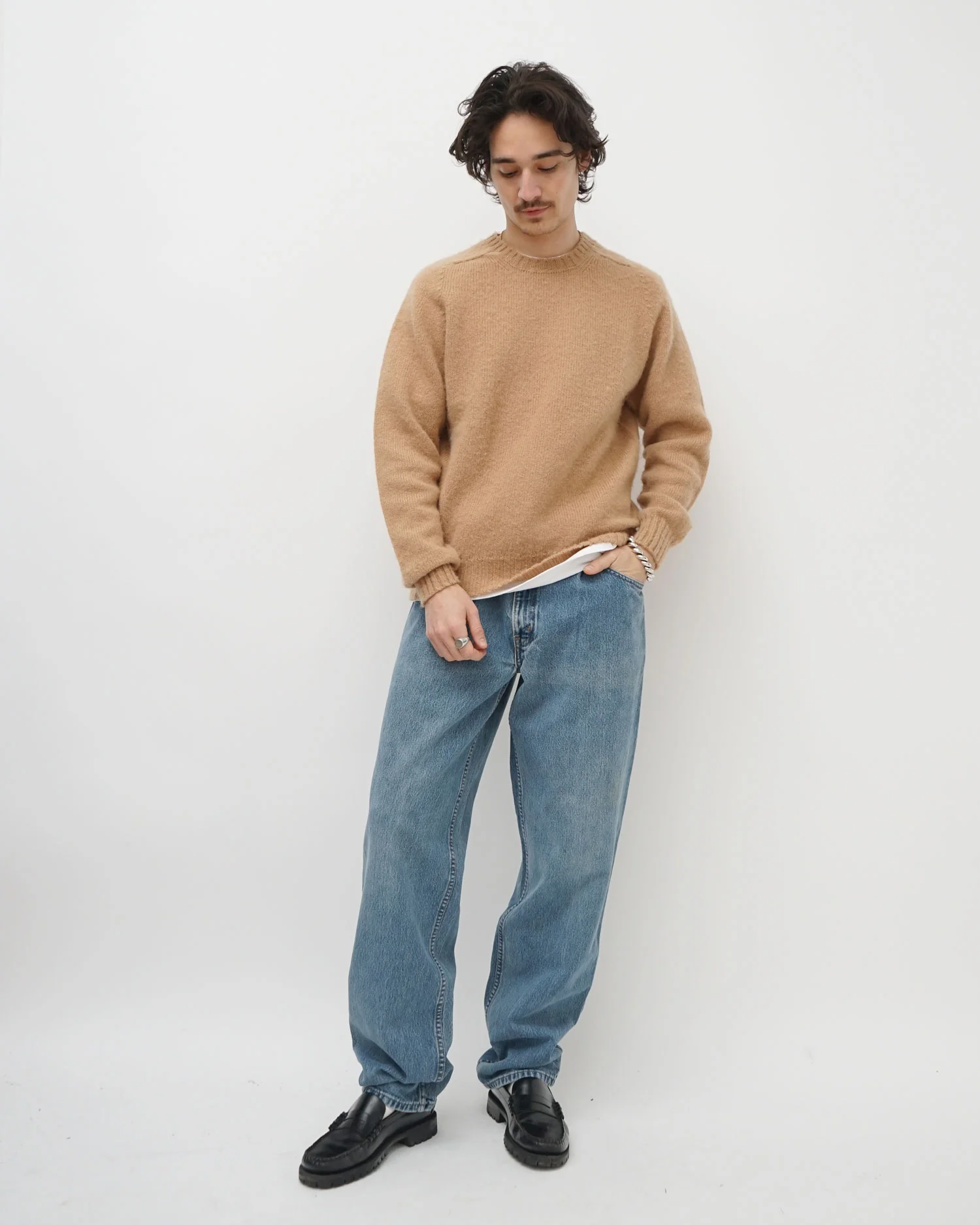 Brushed Shetland Sweater Crew Neck / Beige - Image 6