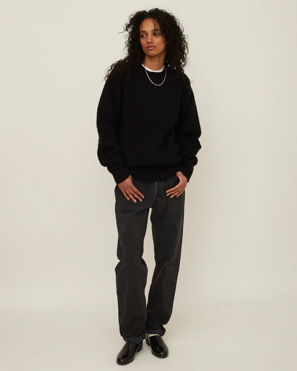 Brushed Shetland Sweater Crew Neck / Black - Image 6