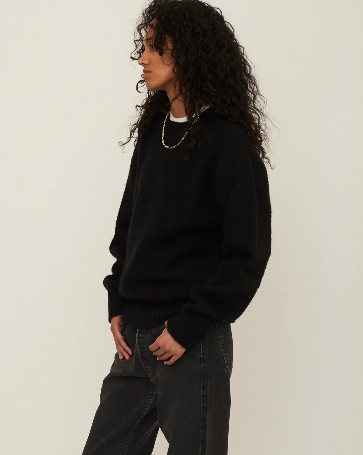Brushed Shetland Sweater Crew Neck / Black - Image 7