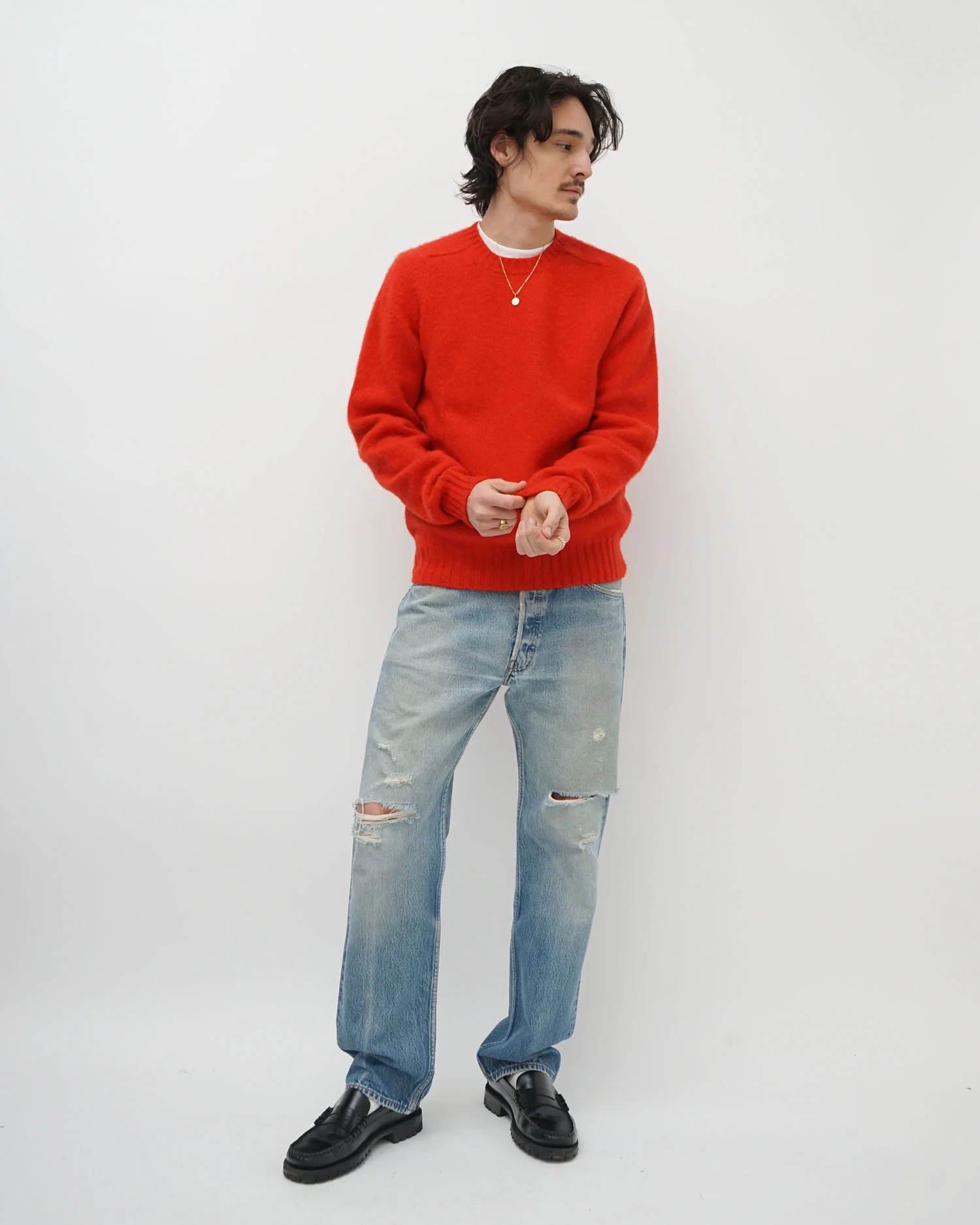 Brushed Shetland Sweater Crew Neck / Red - Image 3