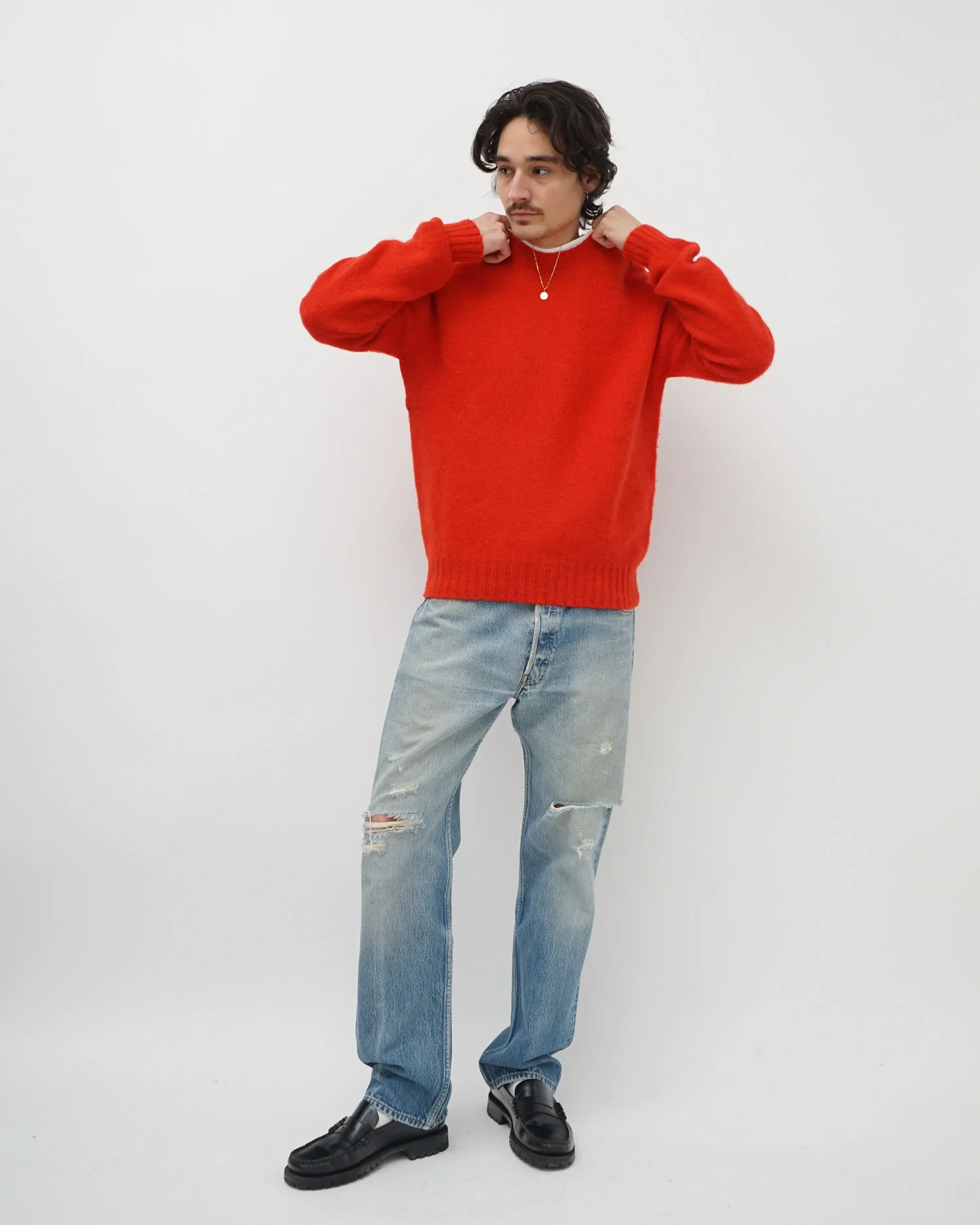 Brushed Shetland Sweater Crew Neck / Red - Image 4