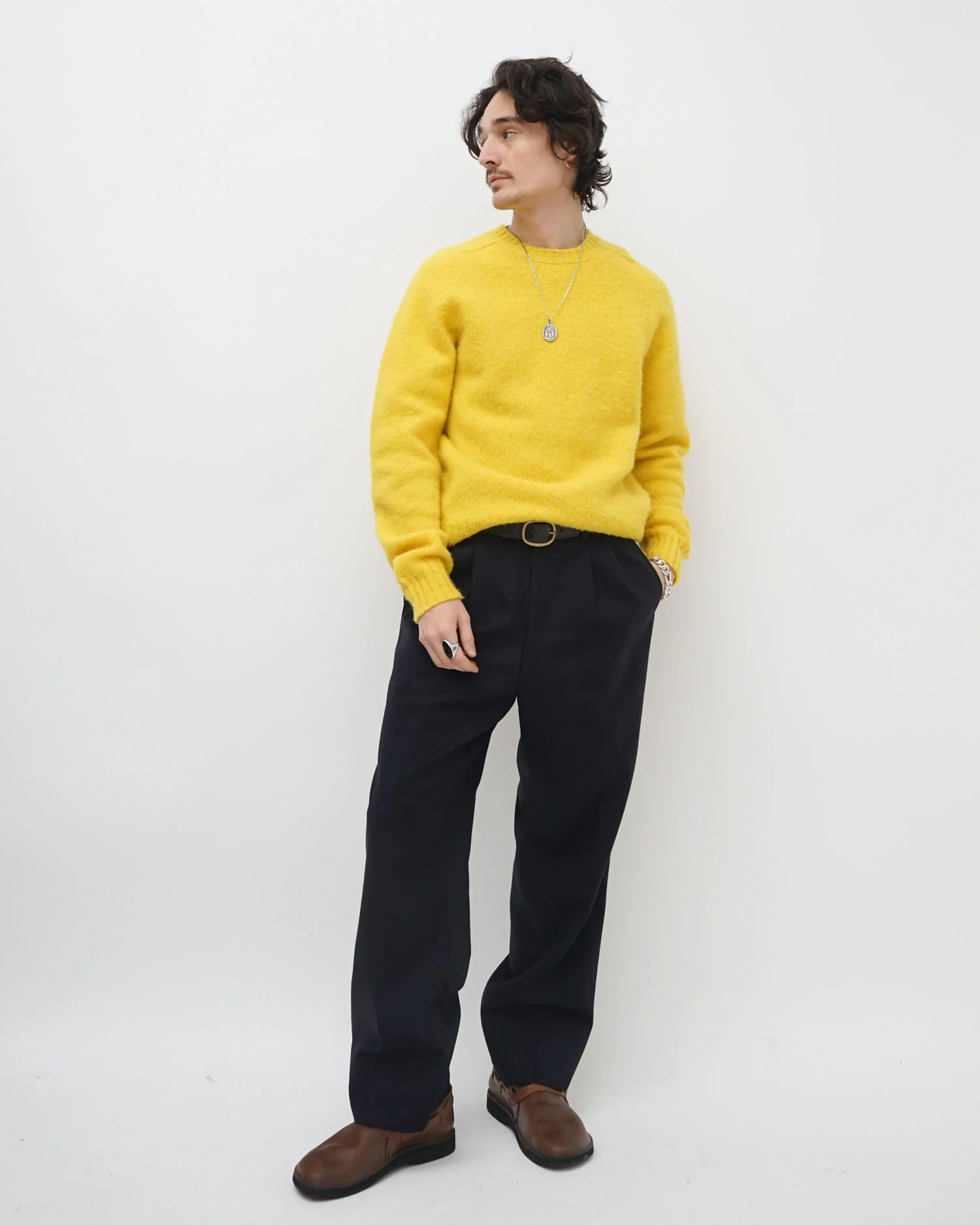Brushed Shetland Sweater Crew Neck / Yellow - Image 6