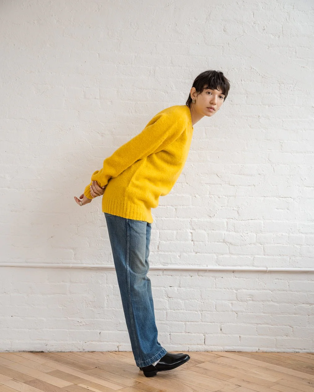 Brushed Shetland Sweater Crew Neck / Yellow - Image 8