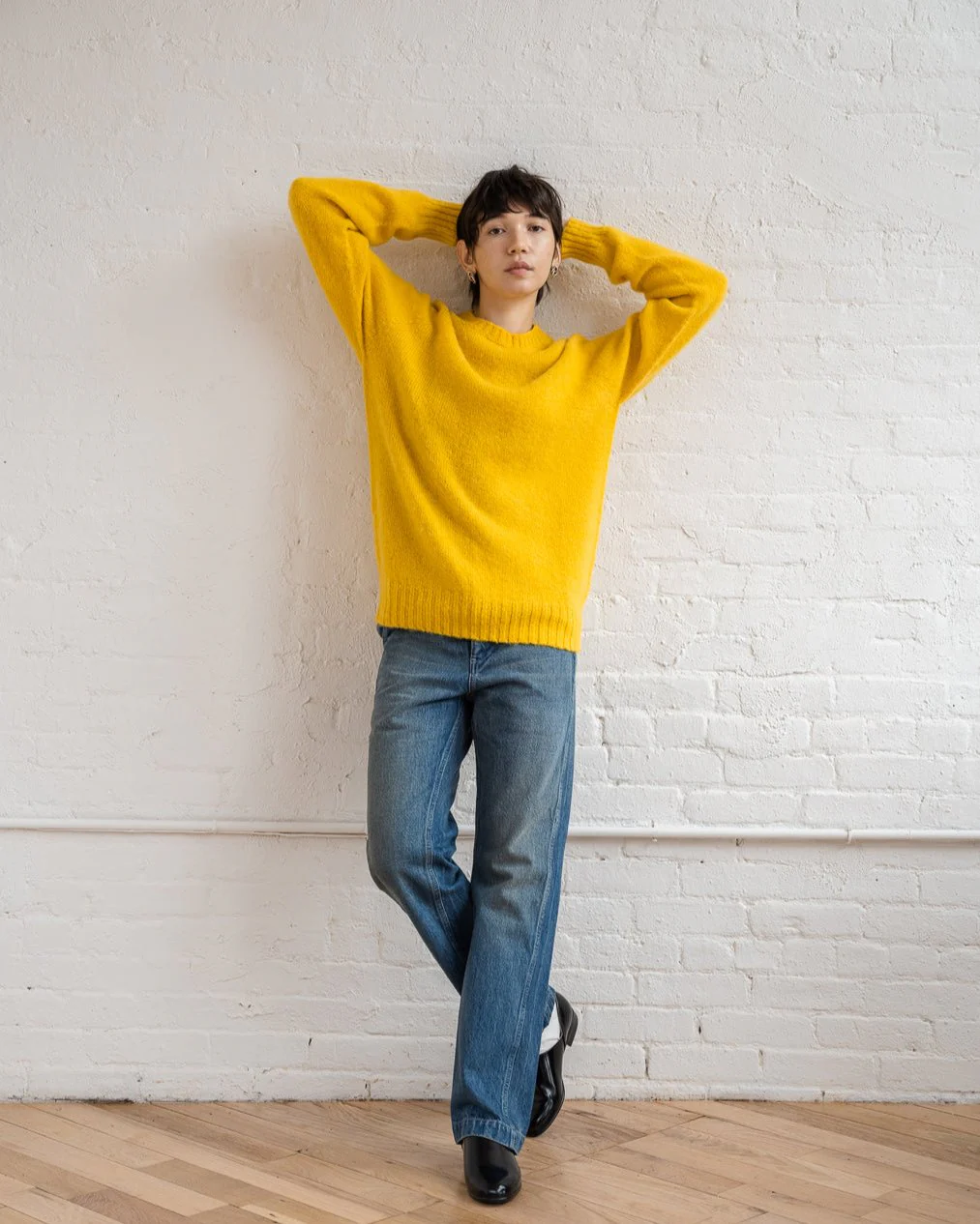 Brushed Shetland Sweater Crew Neck / Yellow - Image 9